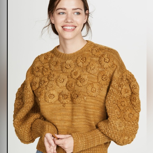 ULLA Johnson Ciel Embroidered Merino Wool Knit Sweater - Picture 3 of 7